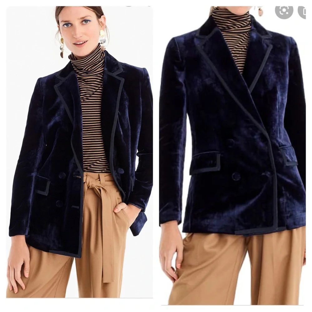 New J.crew Double Breasted Blue Velvet Blazer Size 2 small S - Picture 3 of 11